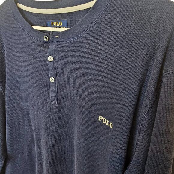 Polo Ralph Lauren Sleepwear Thermal Shirt Waffle Knit Long Sleeve XL Navy Blue - Picture 5 of 8